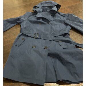 WANTDO Womens Trench Coat Waterproof Double-Breasted Blue Belted 1XL Extra Large
